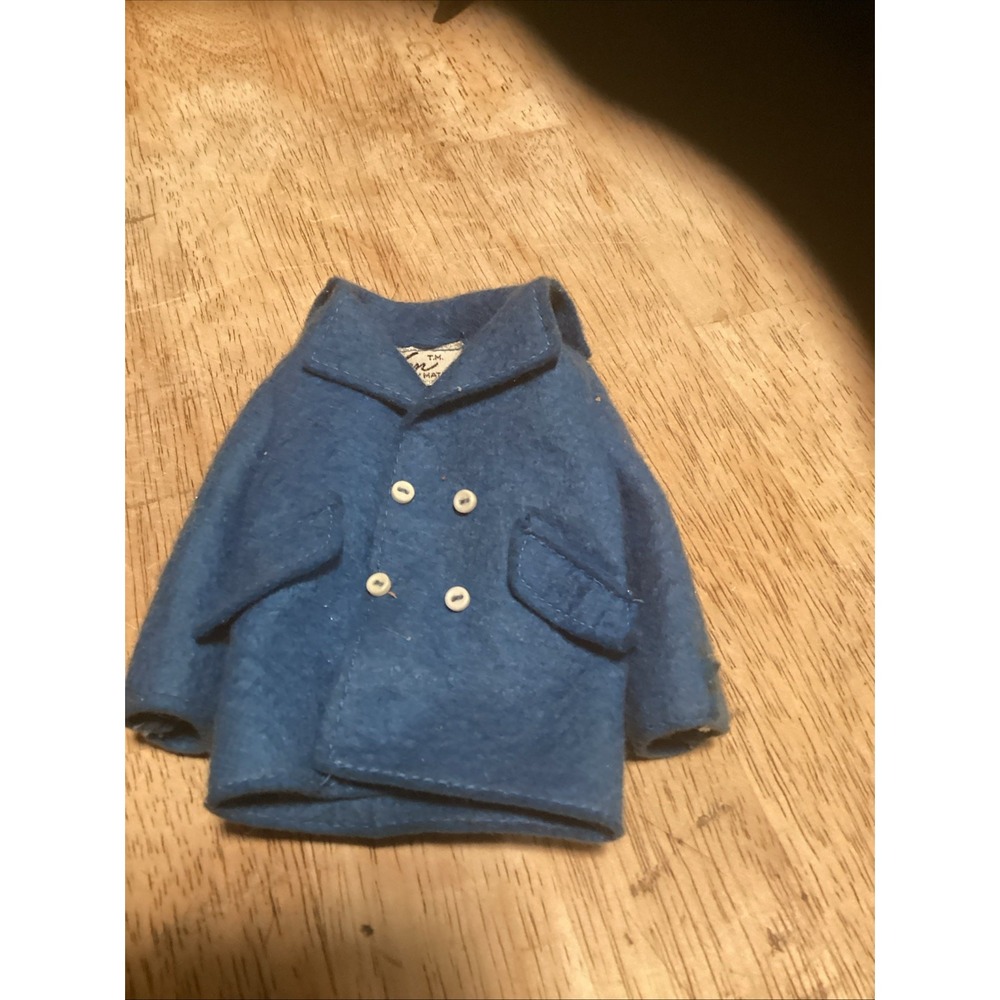 Ken Vintage Barbie Doll Mattel Jacket Sea Scene Blue Felt Coat 1970s